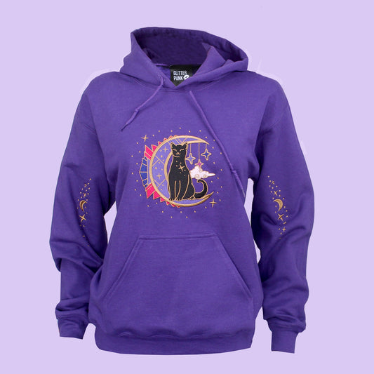 Deco Moon Cat Embroidered Hoodie