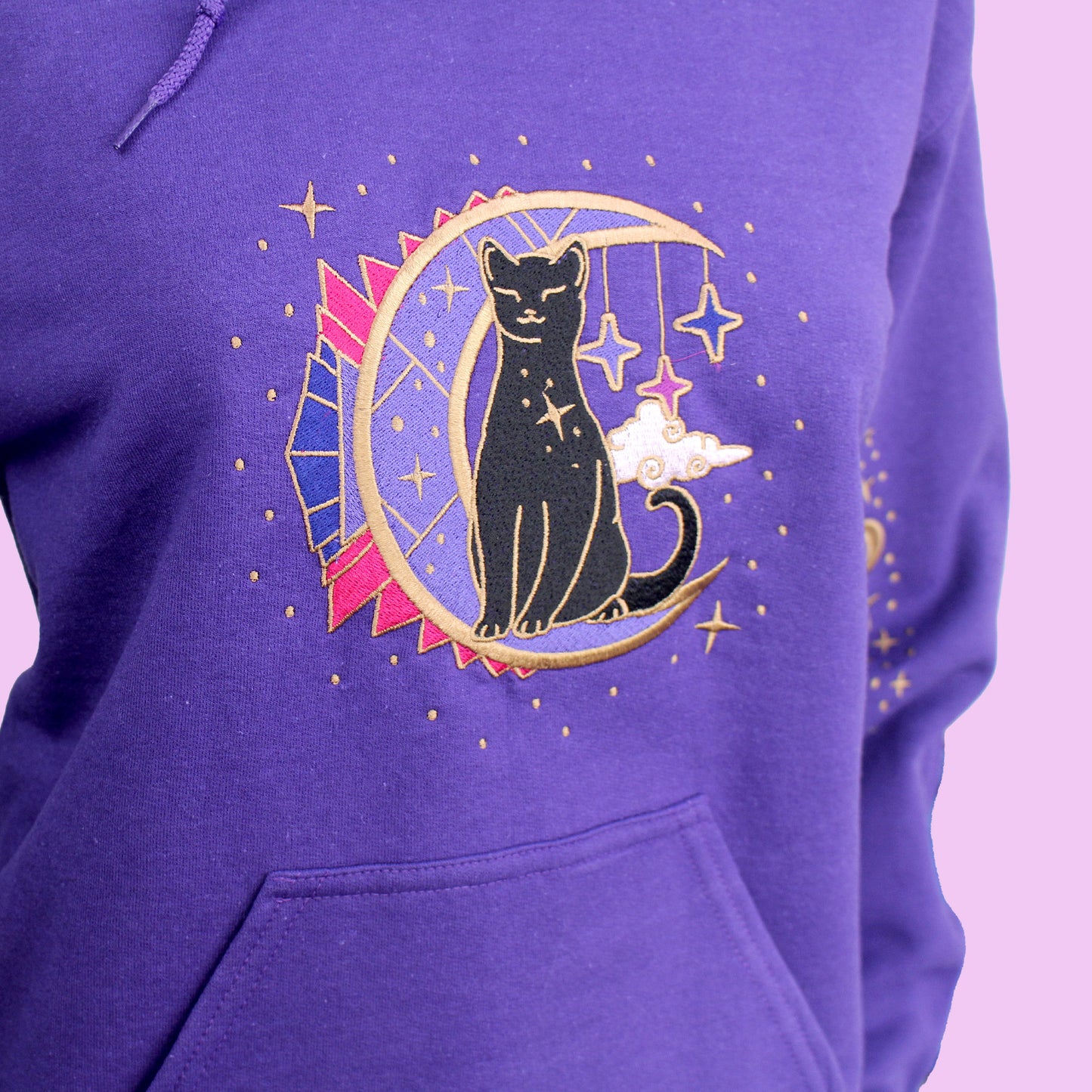 Deco Moon Cat Embroidered Hoodie