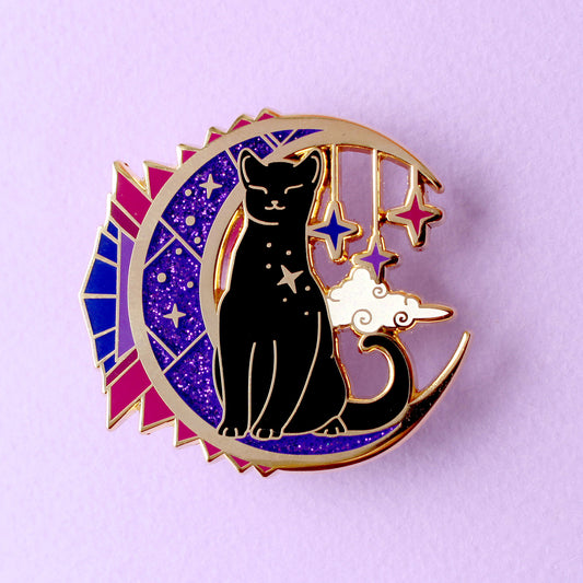 Art Deco Moon Cat Enamel Pin