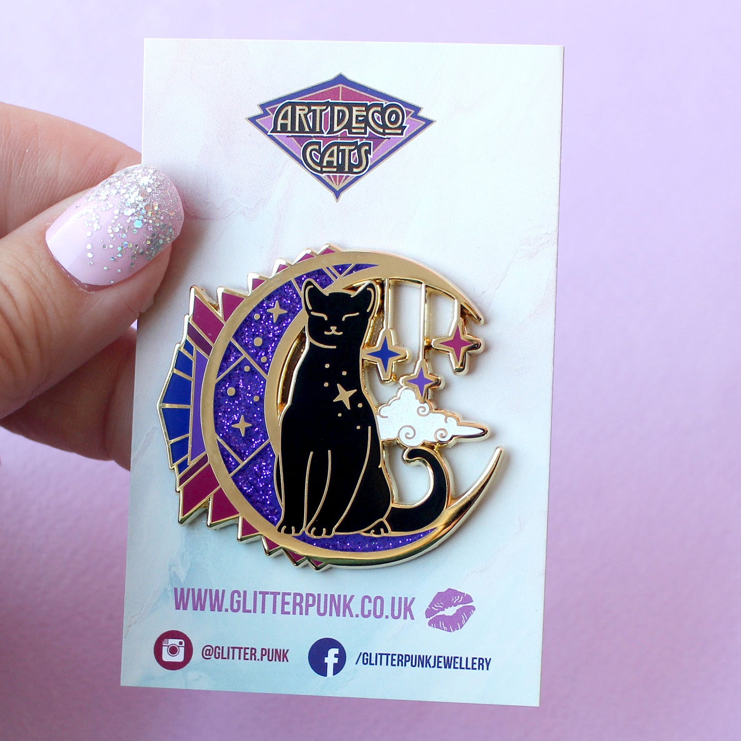 Art Deco Moon Cat Enamel Pin