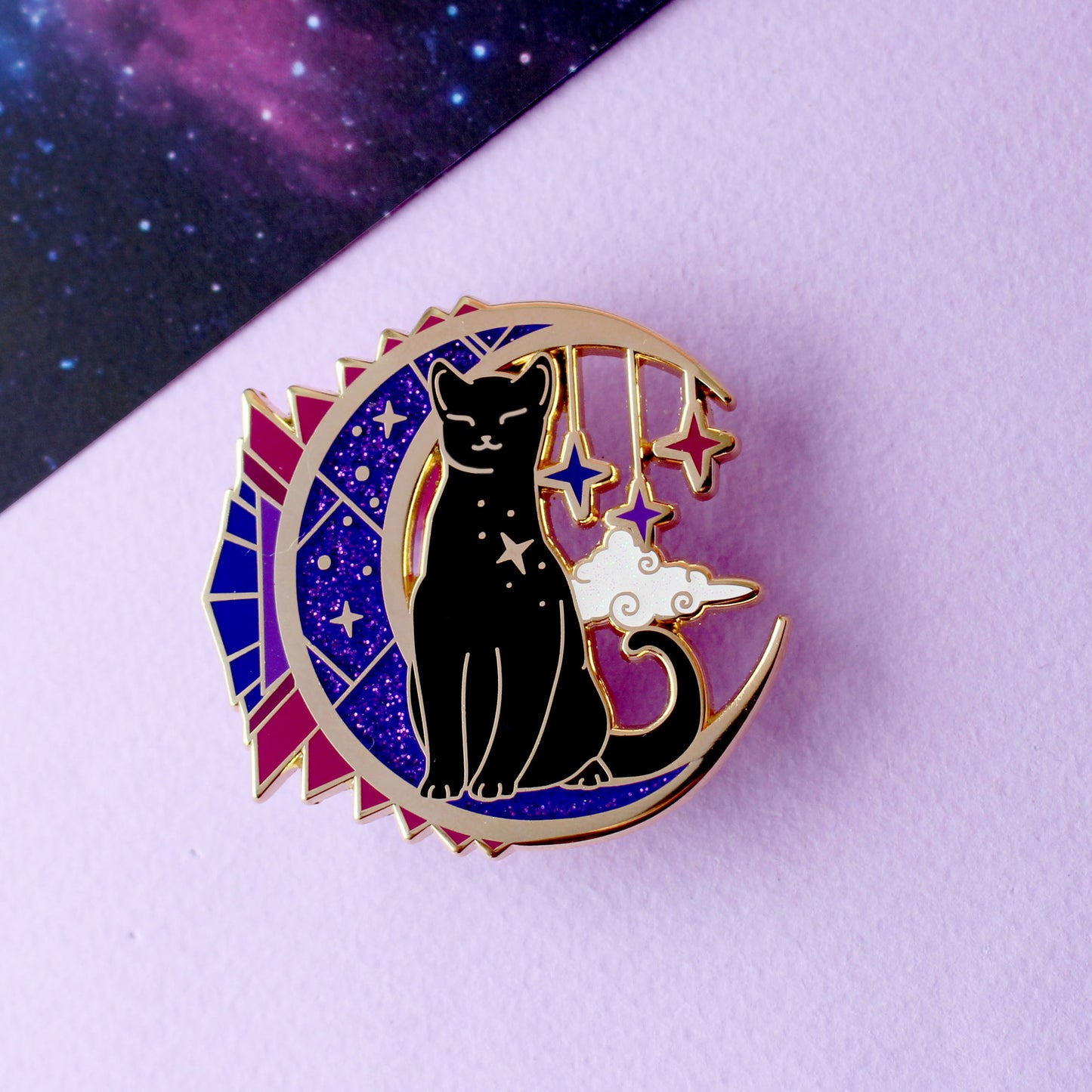 Art Deco Moon Cat Enamel Pin