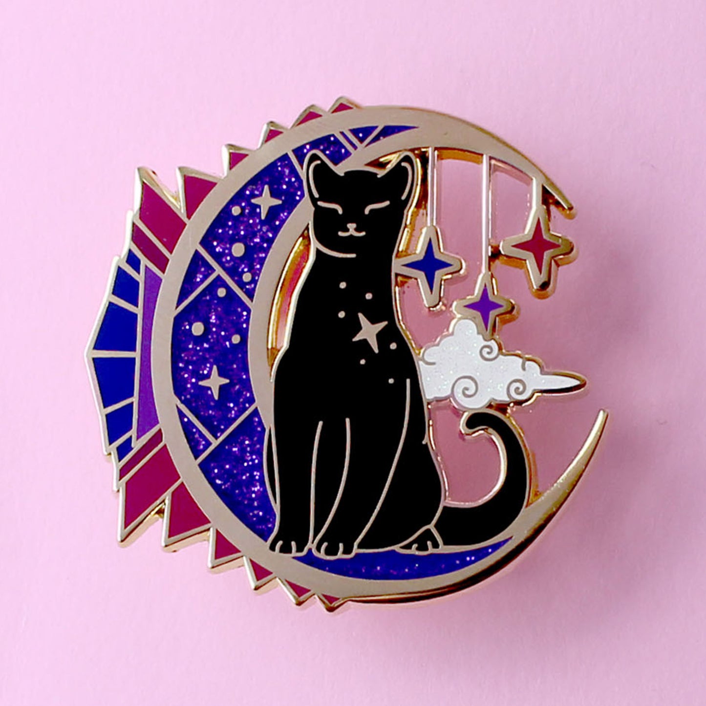 Art Deco Moon Cat Enamel Pin
