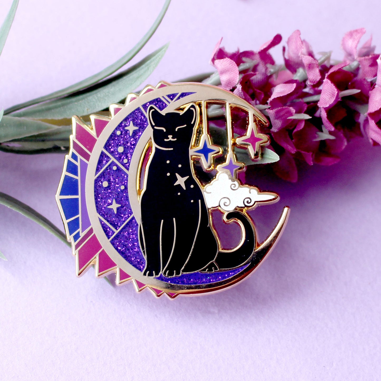 Art Deco Moon Cat Enamel Pin