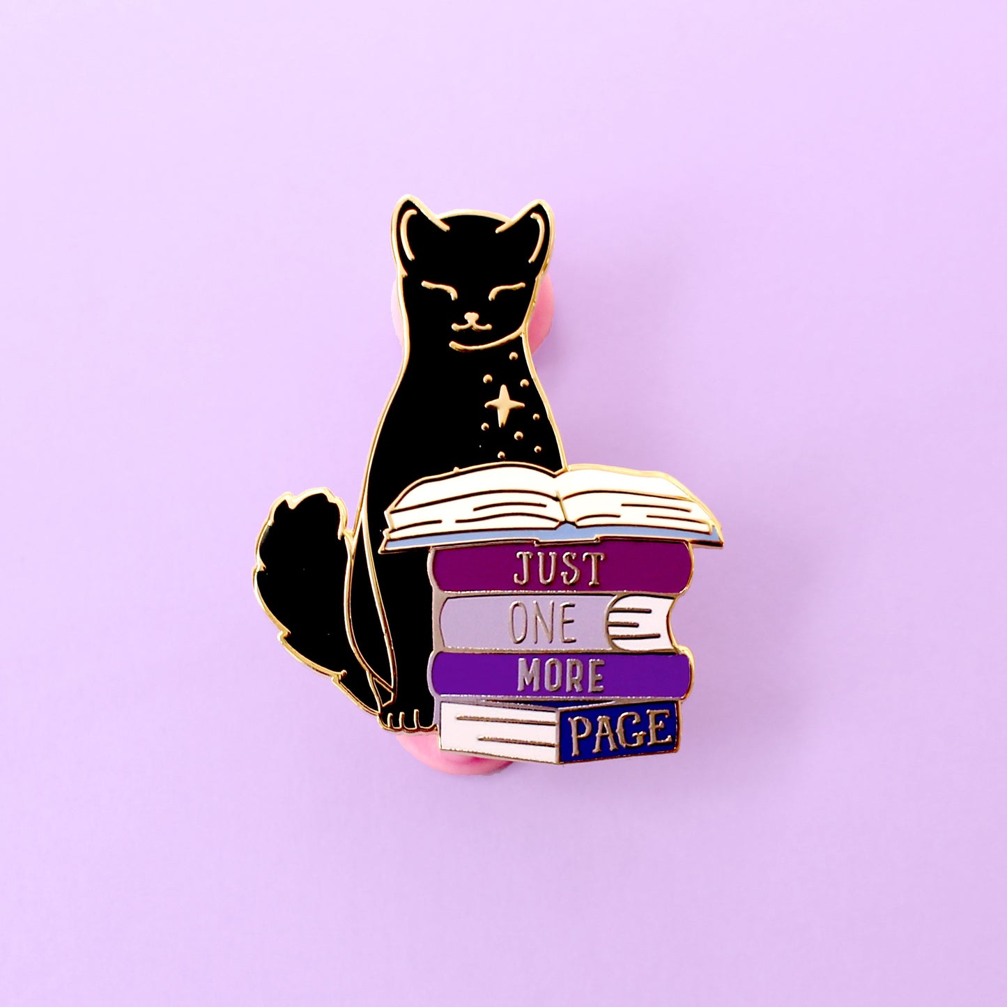 Just One More Page book cat Enamel Pin