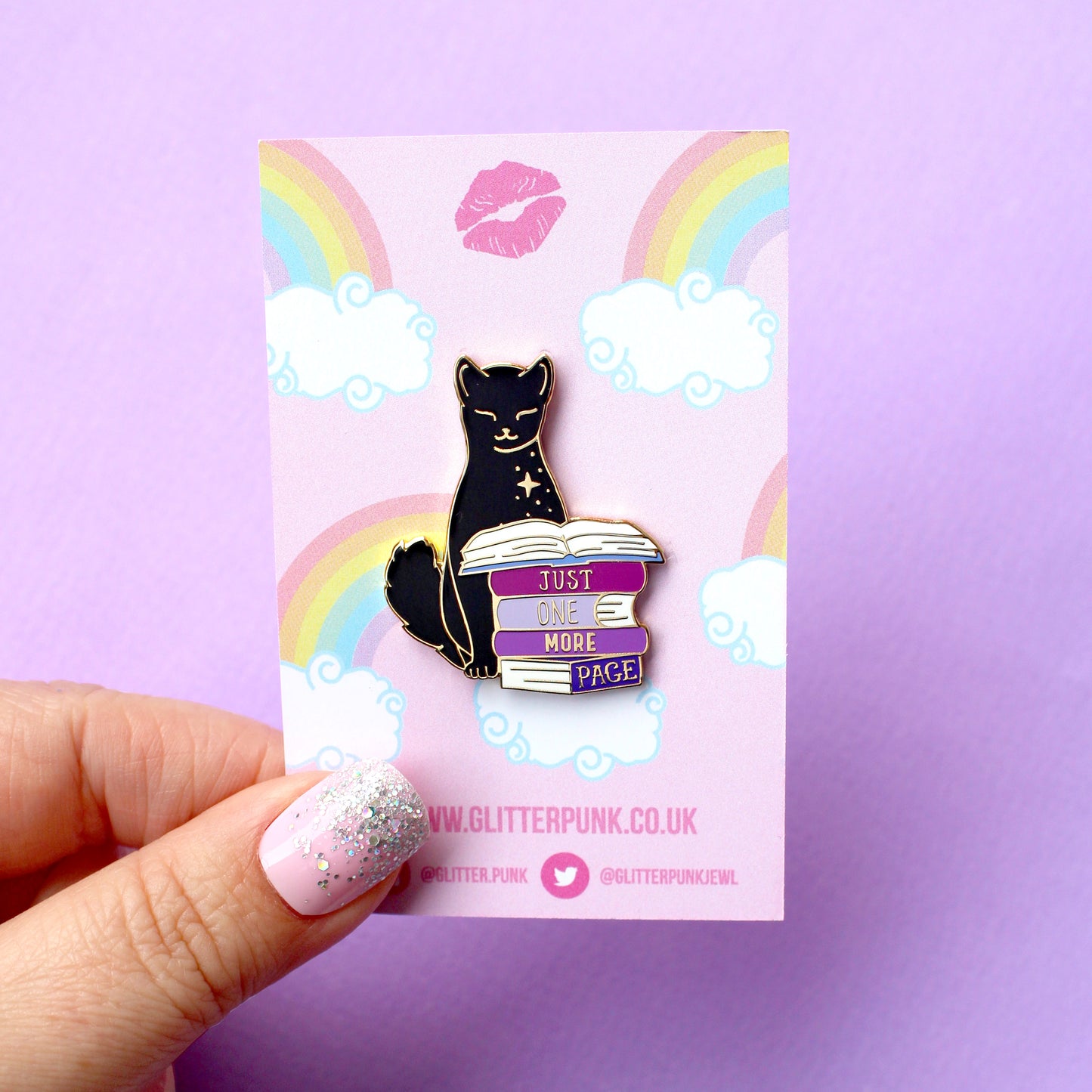 Just One More Page book cat Enamel Pin