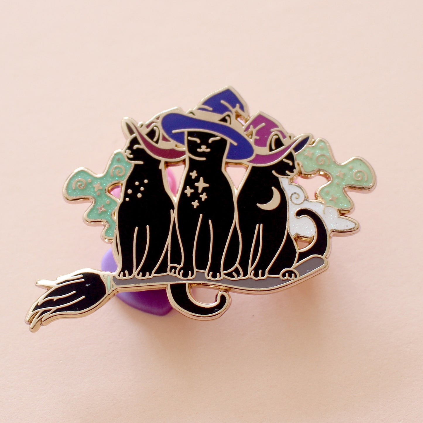 Broomstick Trio of Cats Enamel Pin – Halloween Collection