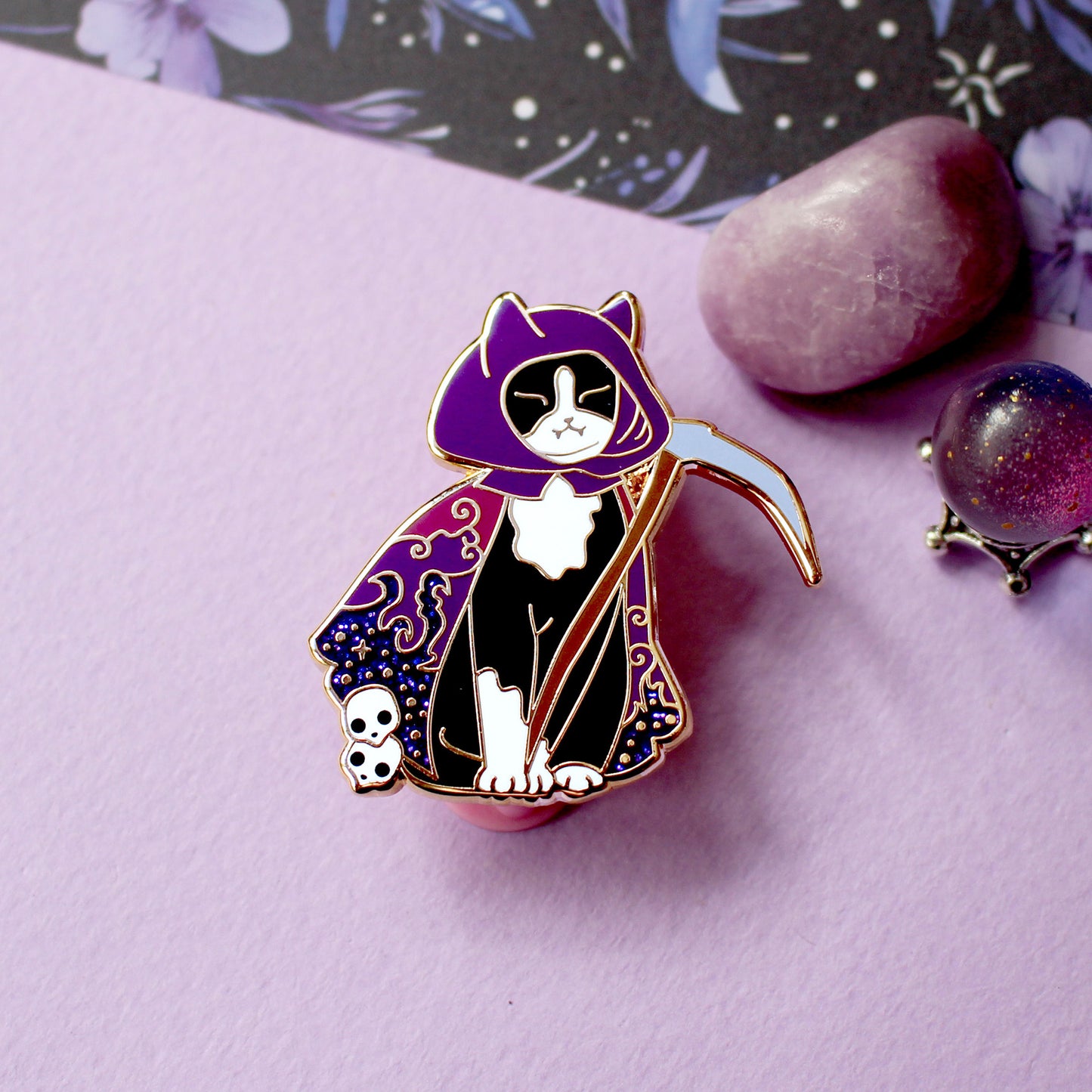 Grim Reaper Cat Enamel Pin – Halloween Collection