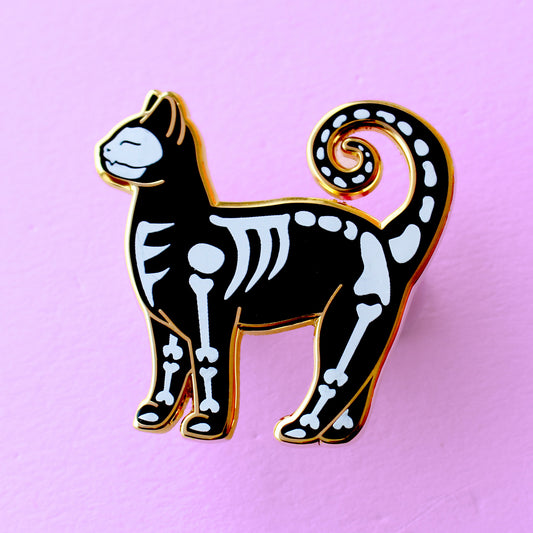 Skeleton Cat Enamel Pin – Halloween Collection