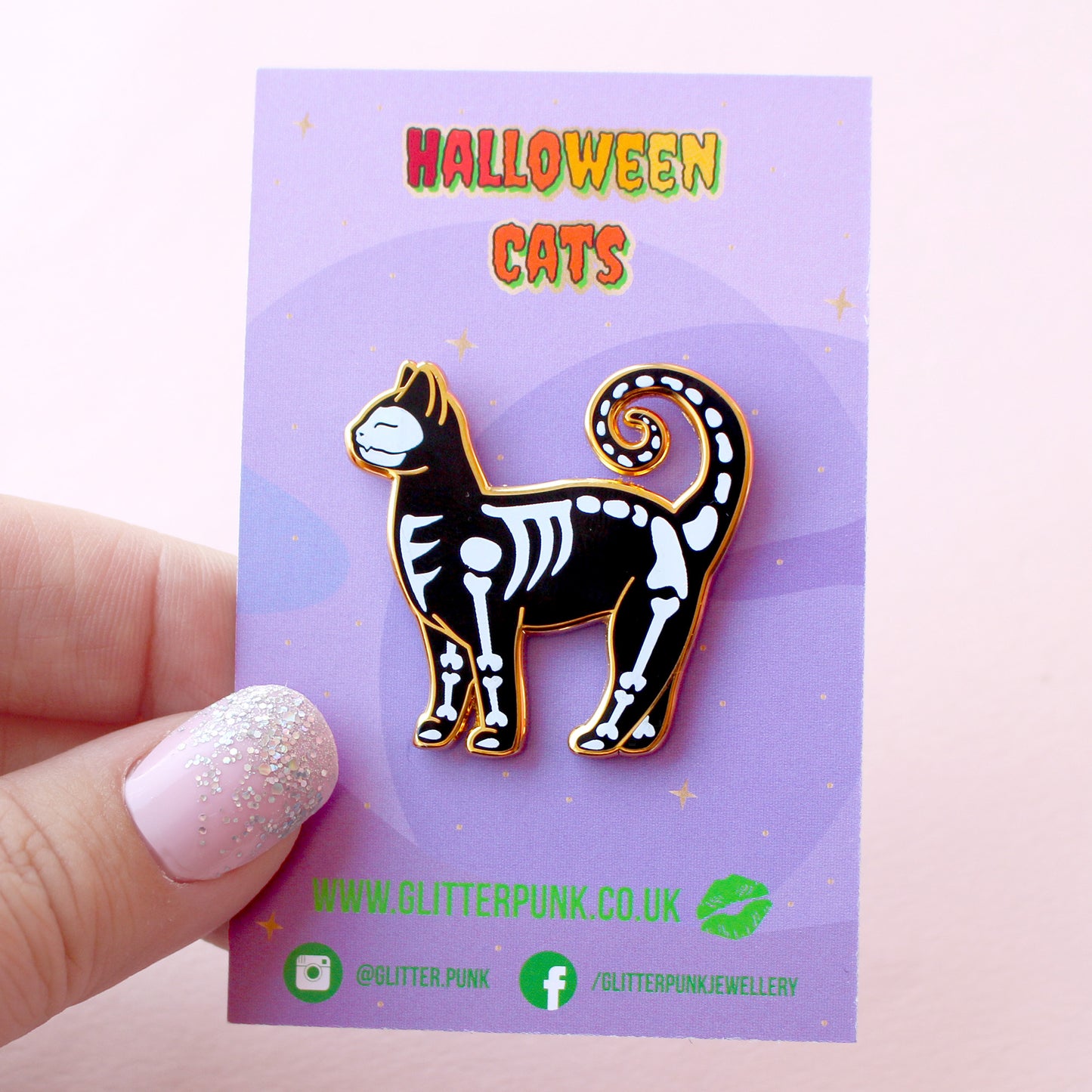 Skeleton Cat Enamel Pin – Halloween Collection