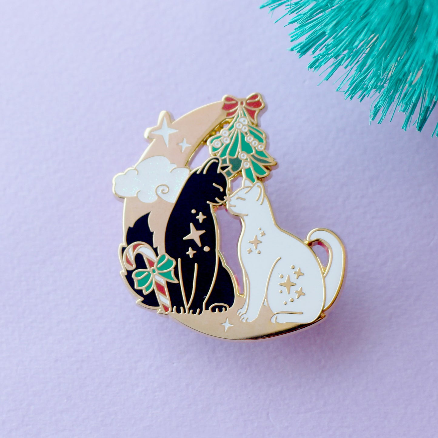Christmas Mistletoe Cats Enamel Pin