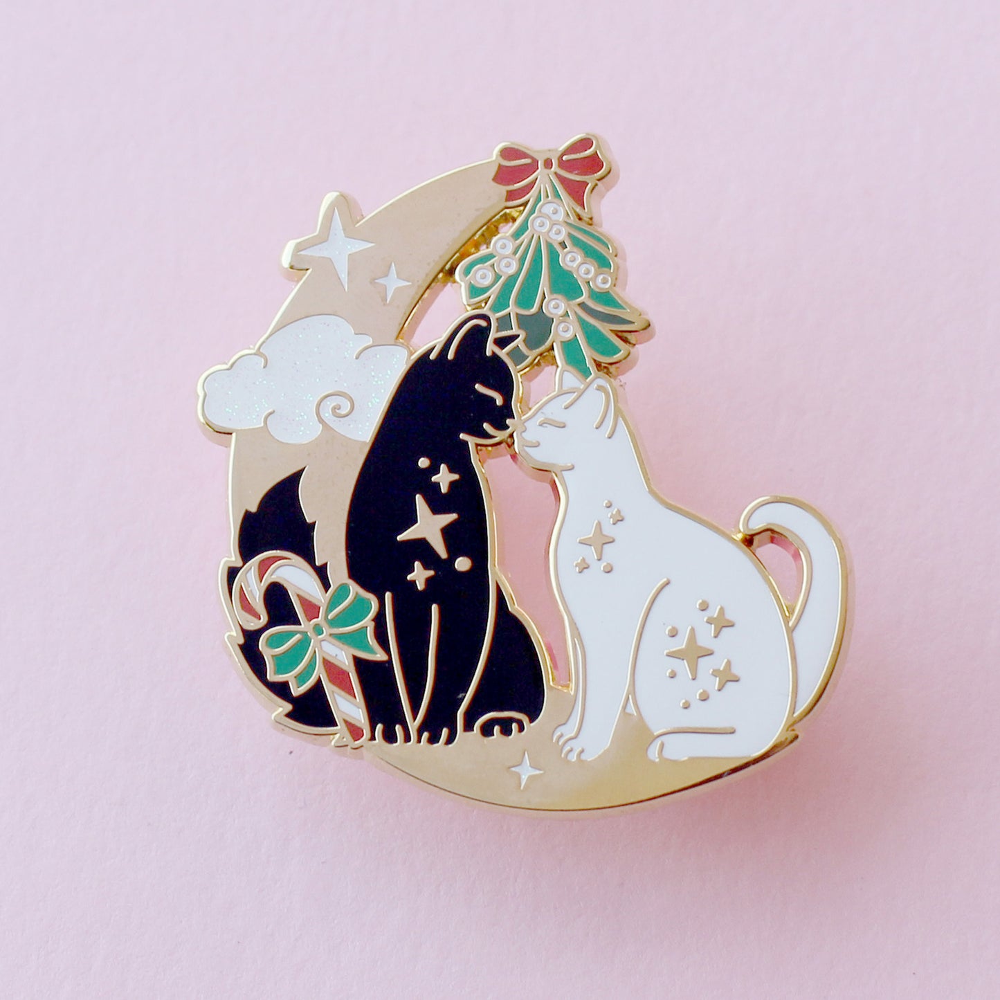 Christmas Mistletoe Cats Enamel Pin