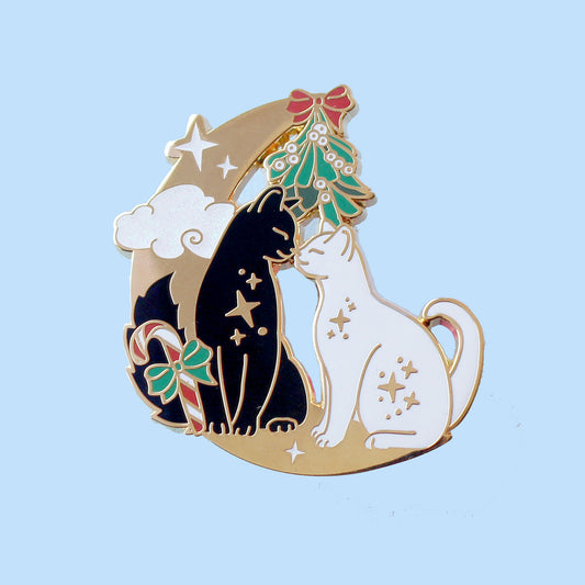 Christmas Mistletoe Cats Enamel Pin