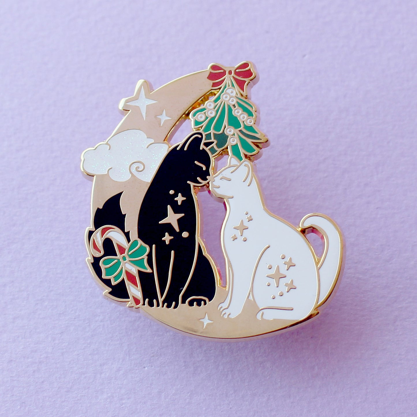 Christmas Mistletoe Cats Enamel Pin