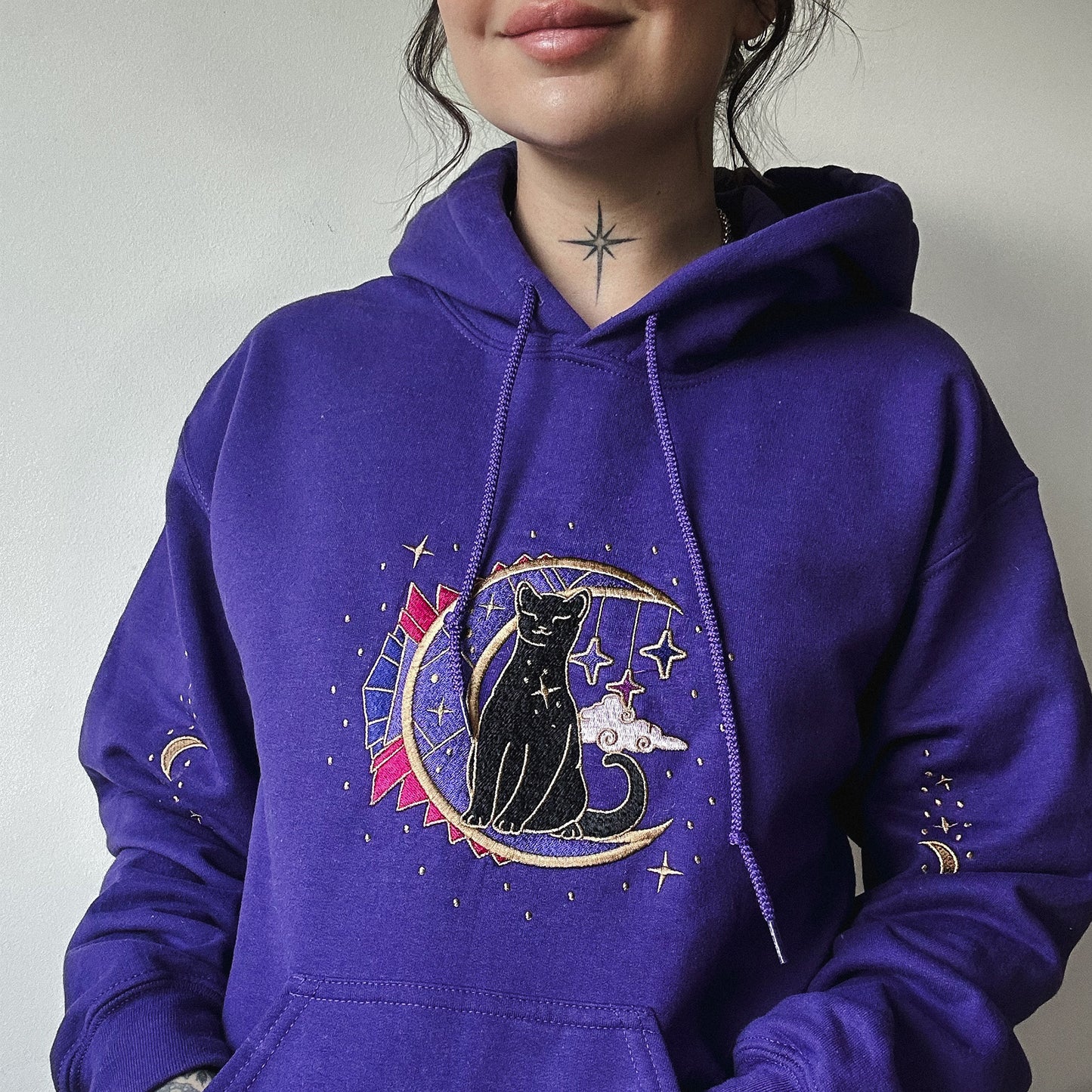 Deco Moon Cat Embroidered Hoodie