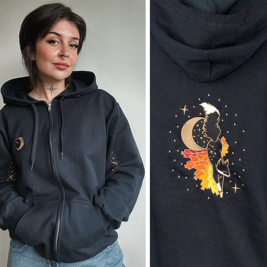 Fall Fox Embroidered Zip-up Hoodie