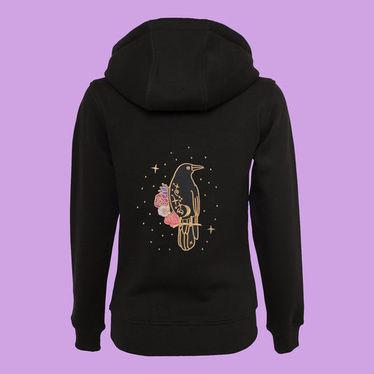 Women's Crow Embroidered Zip-up Hoodie