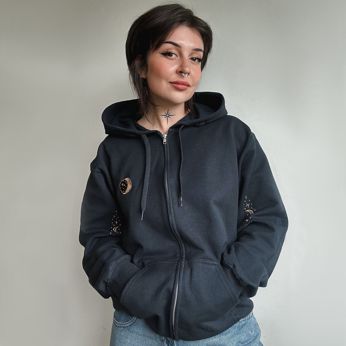 Fall Fox Embroidered Zip-up Hoodie