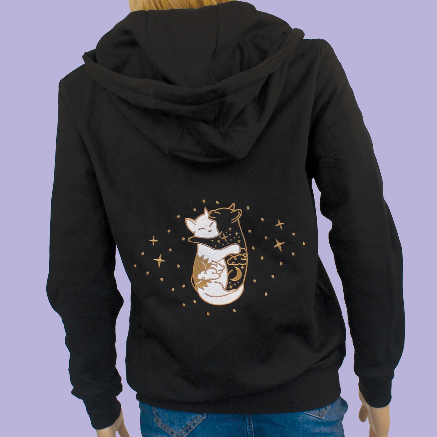 Women's Day & Night Hugging Cats Zip-up Hoodie