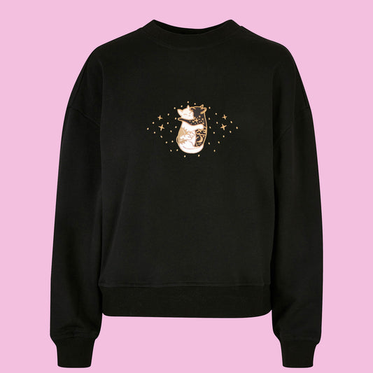Women's Day & Night Hugging Cats Embroidered Sweatshirt