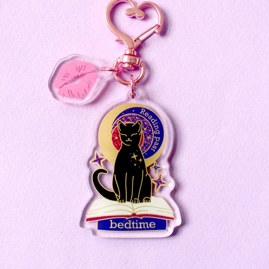 Reading Past Bedtime Cat Key chain