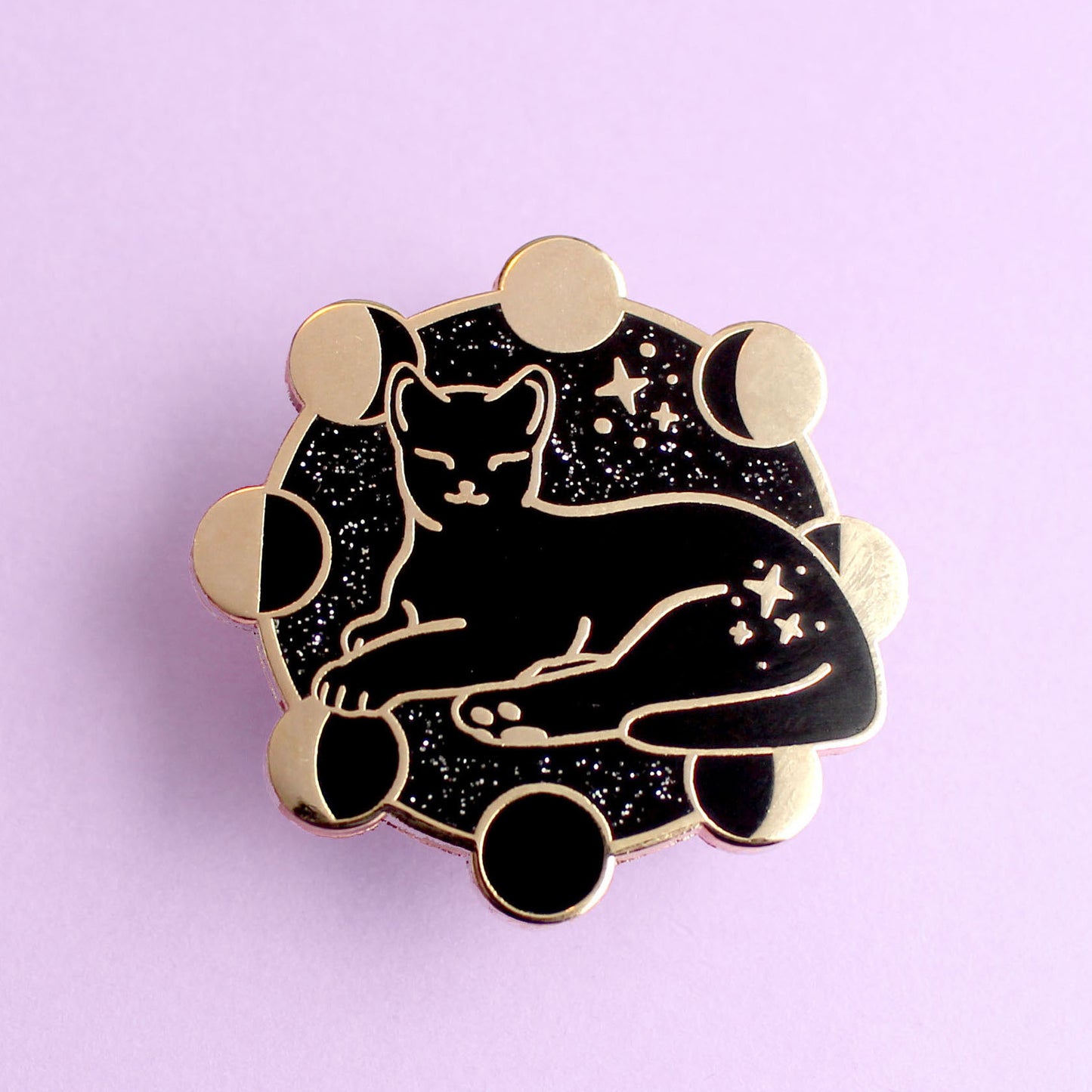 Moon phases cat enamel pin