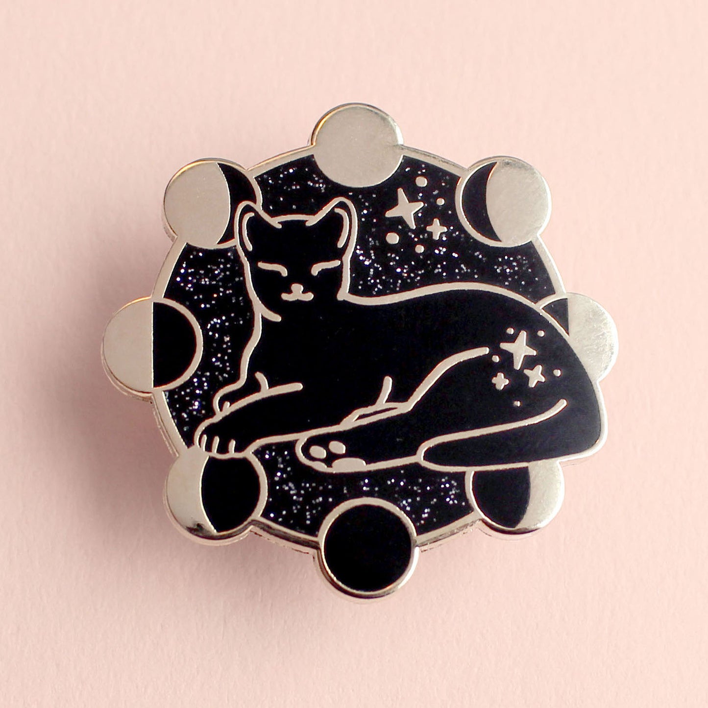 Moon phases cat enamel pin