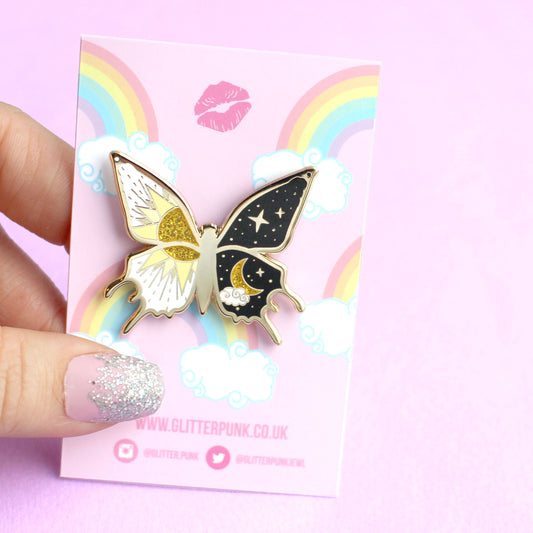 Yin and Yang Butterfly Enamel Pin
