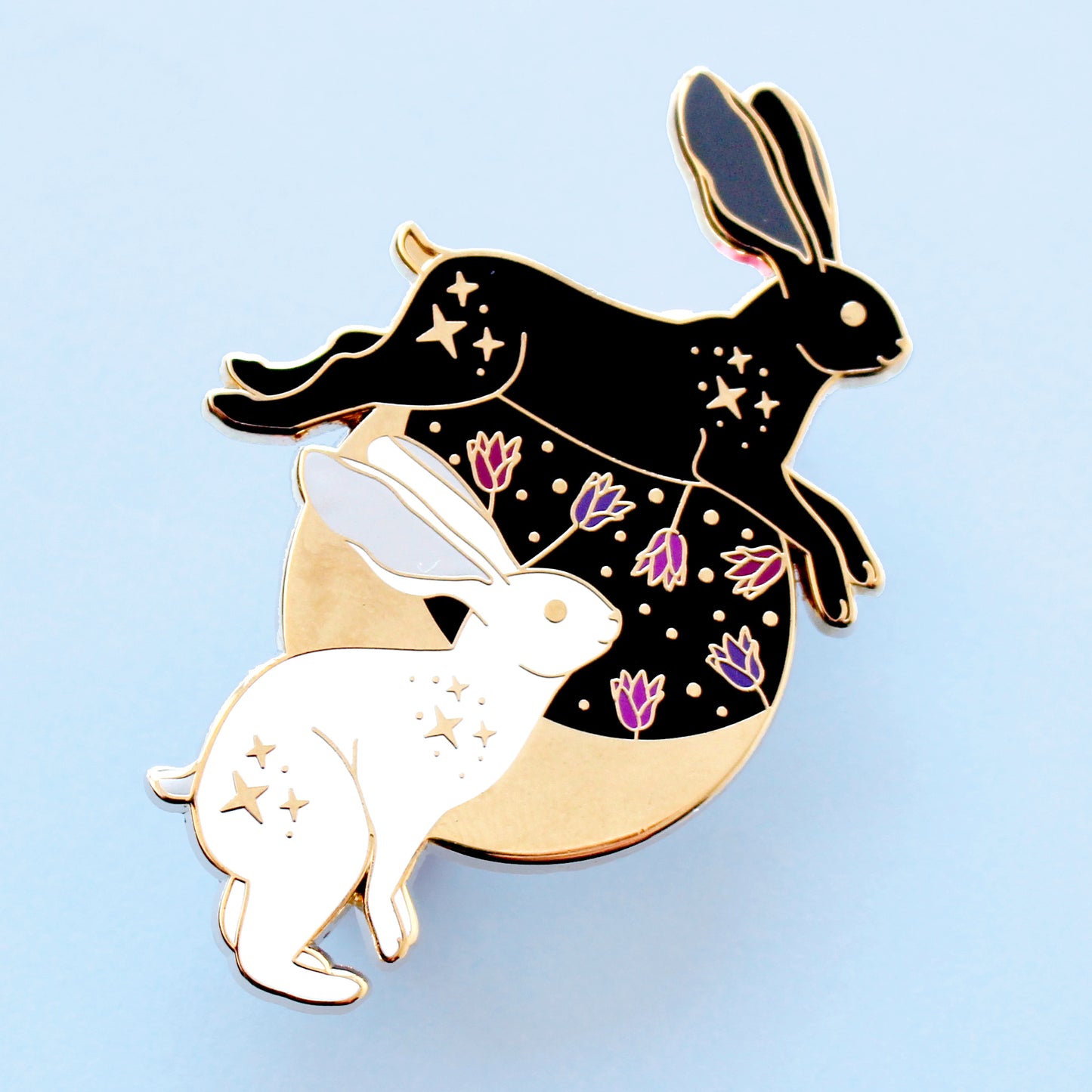 Hares and Moon Enamel Pin