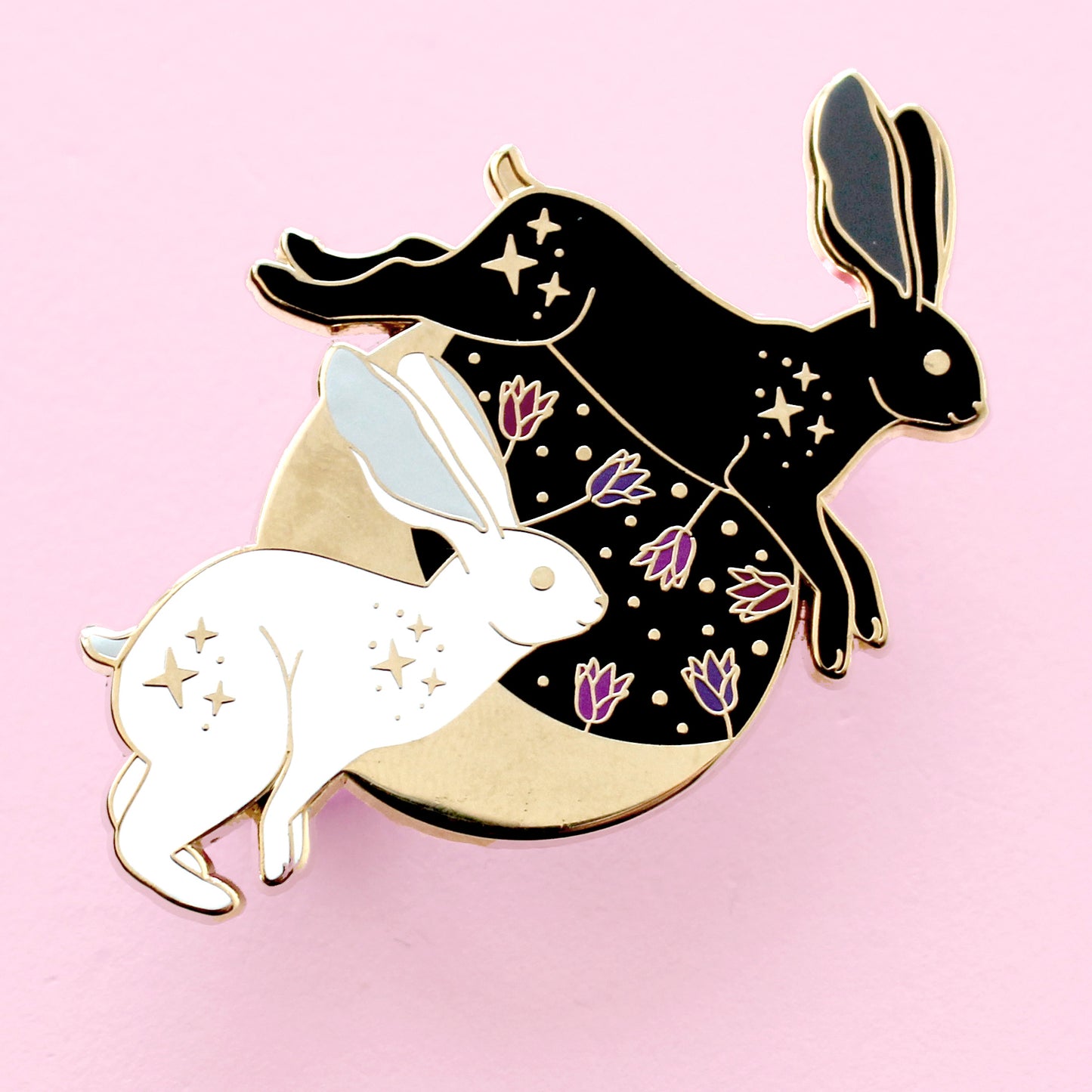 Hares and Moon Enamel Pin