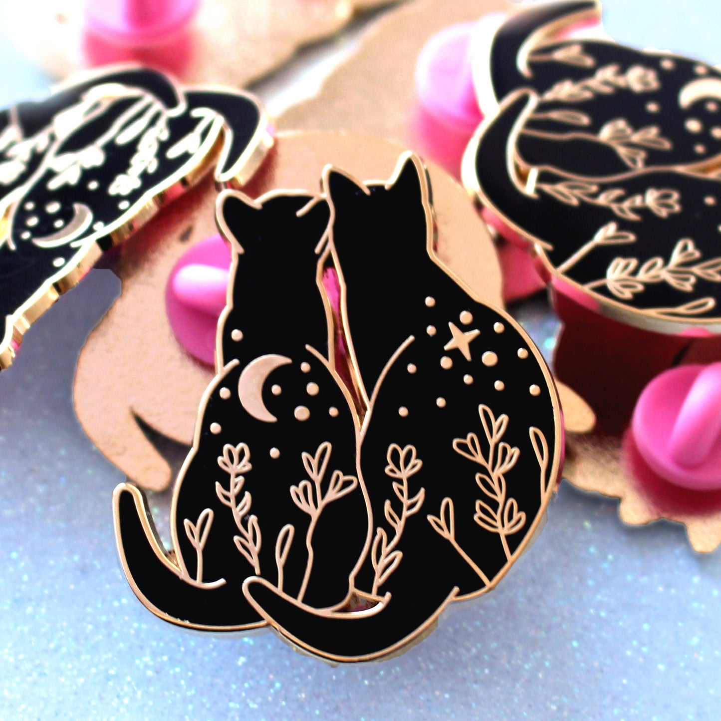 Black Cats Stargazing Enamel Pin