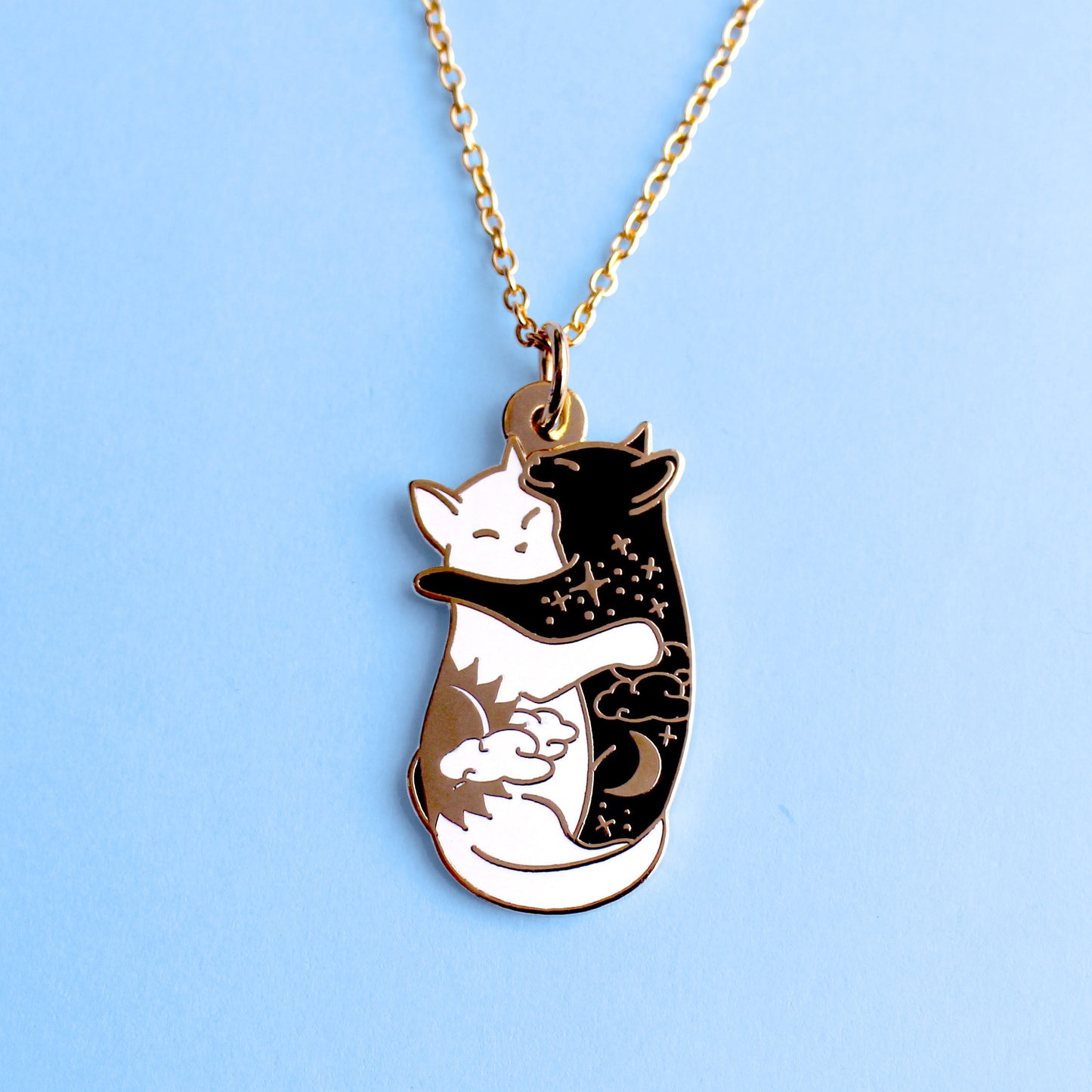 Day & Night Hugging Cats Necklace