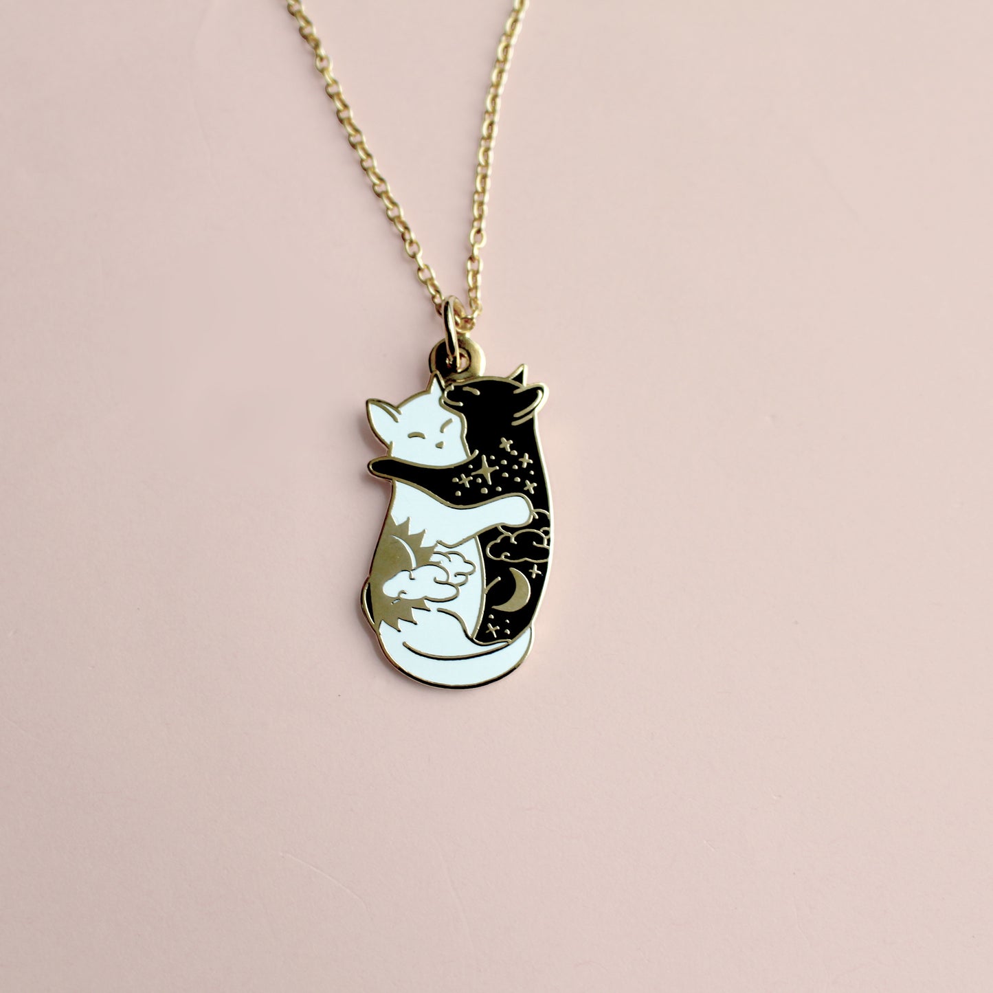 Day & Night Hugging Cats Necklace