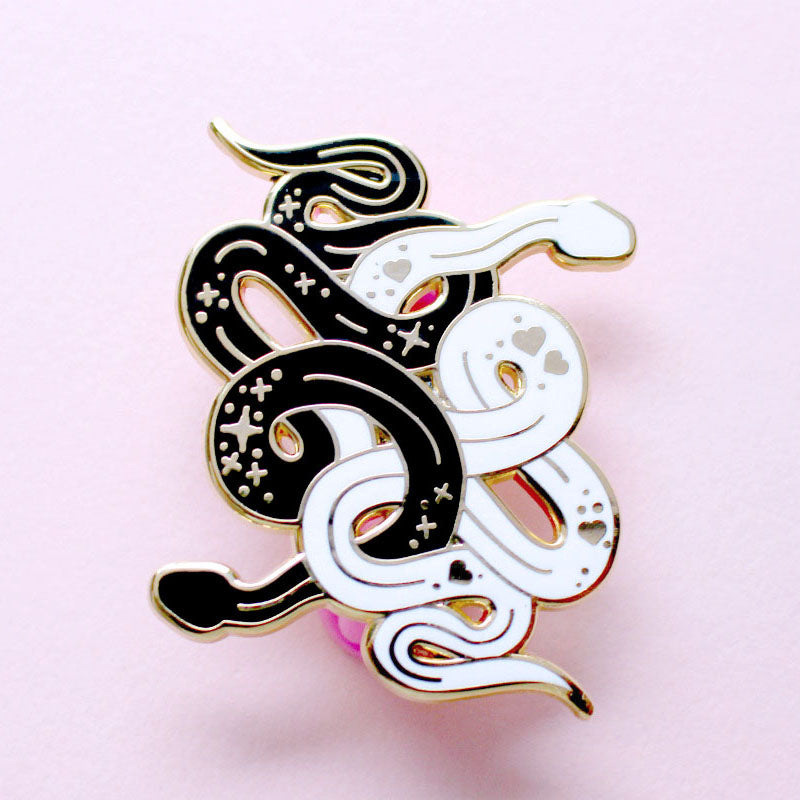 Black & White Snakes Enamel Pin