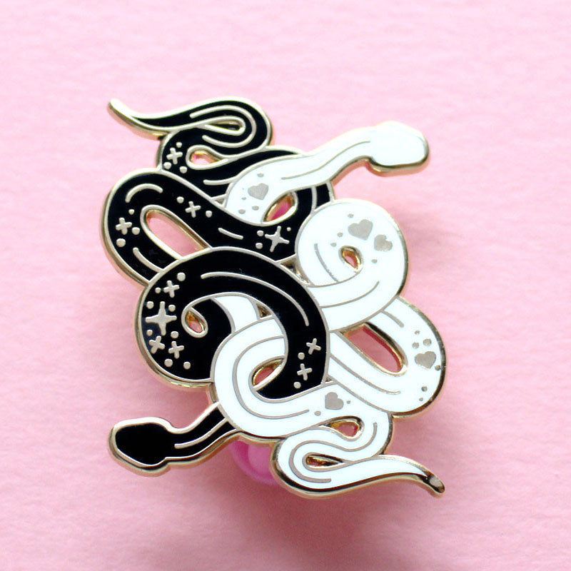 Black & White Snakes Enamel Pin