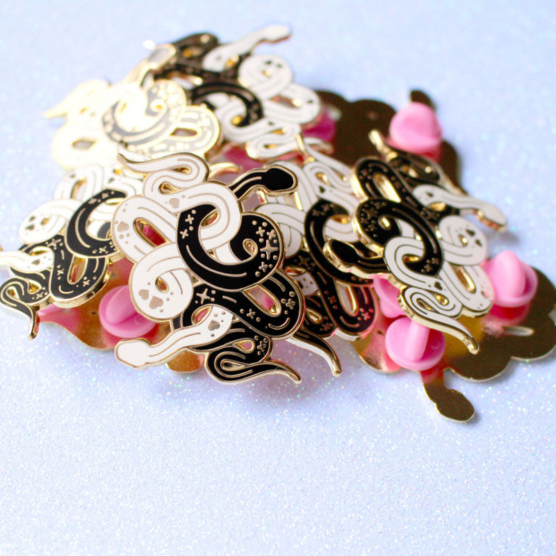 Black & White Snakes Enamel Pin