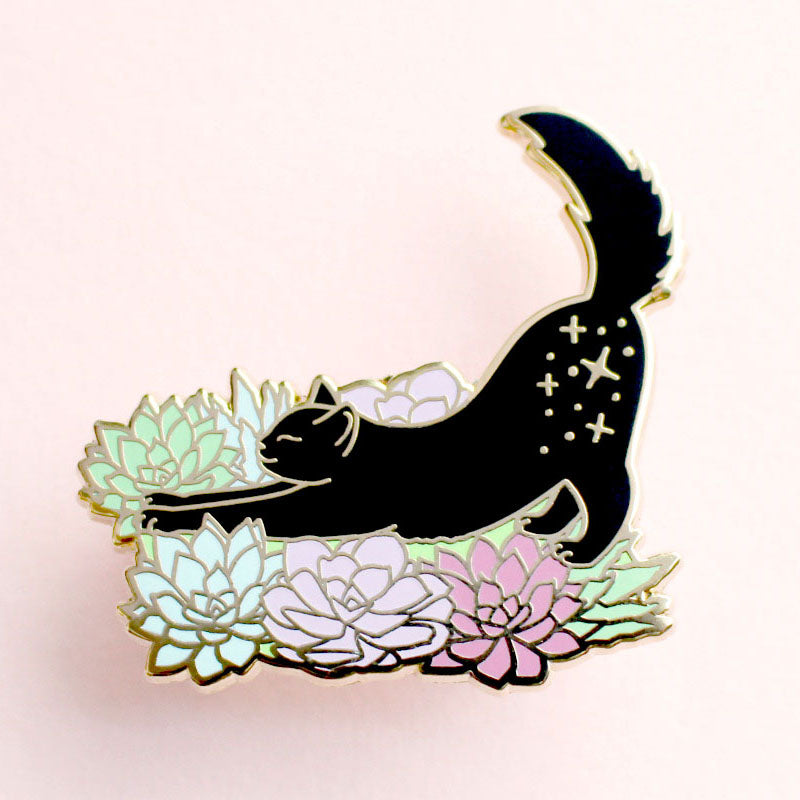 Cat in Succulents Enamel Pin