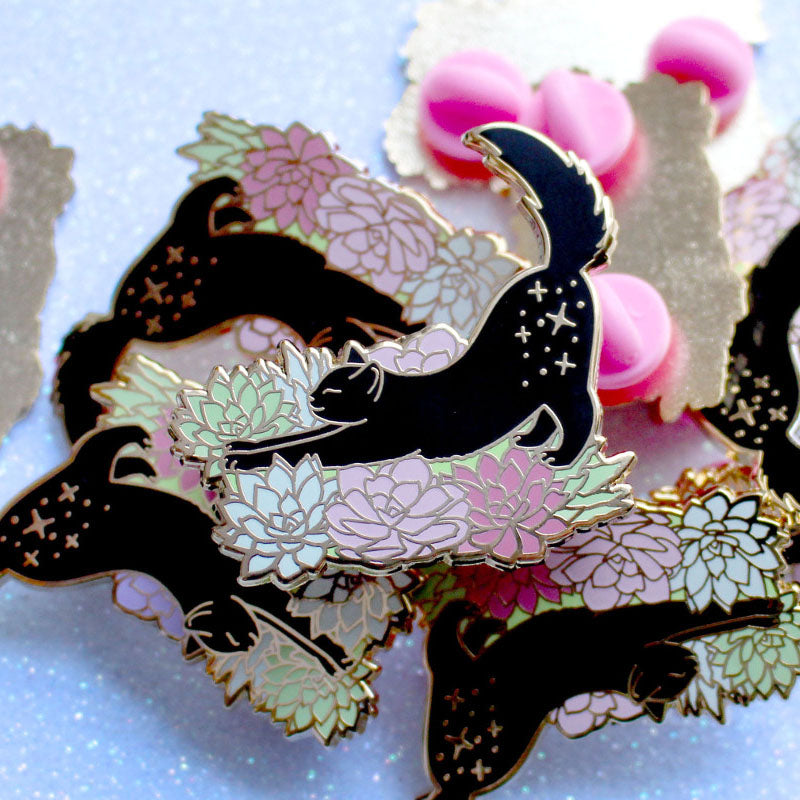 Cat in Succulents Enamel Pin