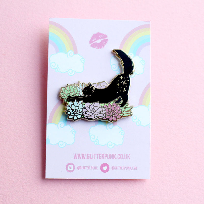 Cat in Succulents Enamel Pin