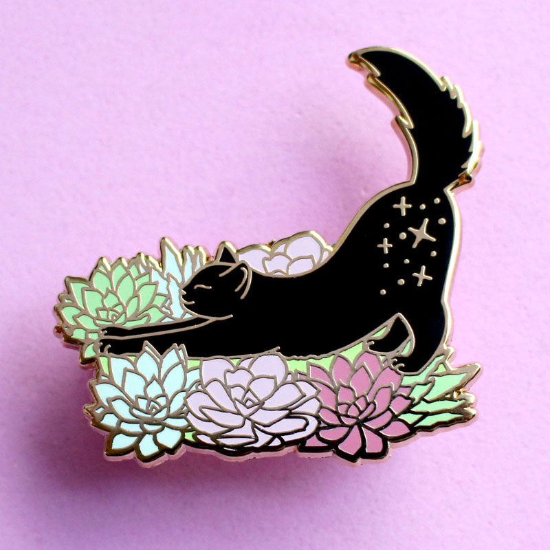 Cat in Succulents Enamel Pin