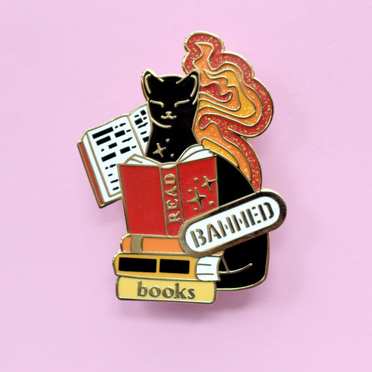 Read Banned Books Cat Enamel Pin