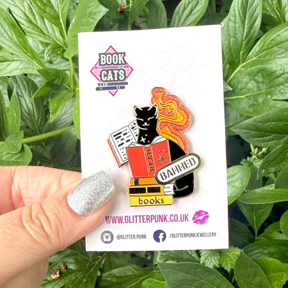 Read Banned Books Cat Enamel Pin