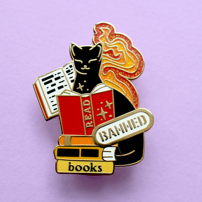Read Banned Books Cat Enamel Pin