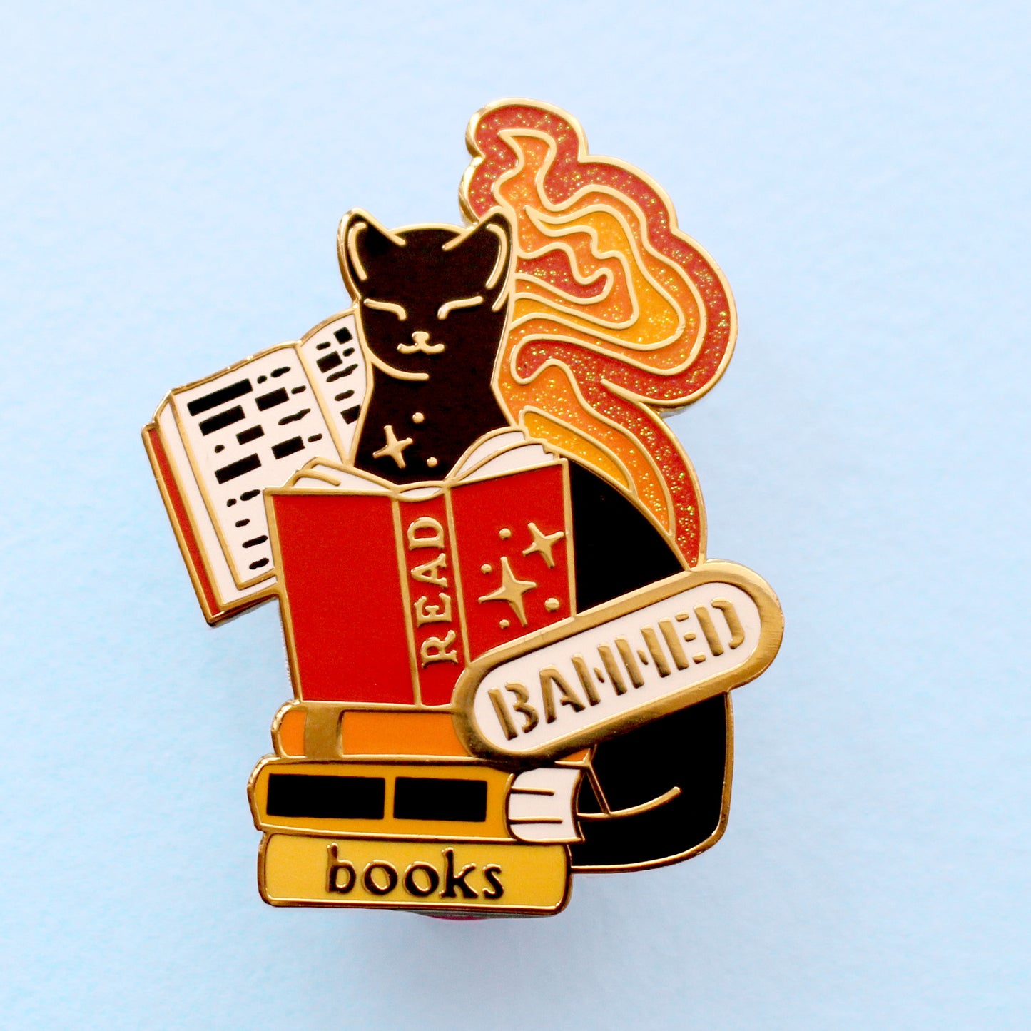 Read Banned Books Cat Enamel Pin