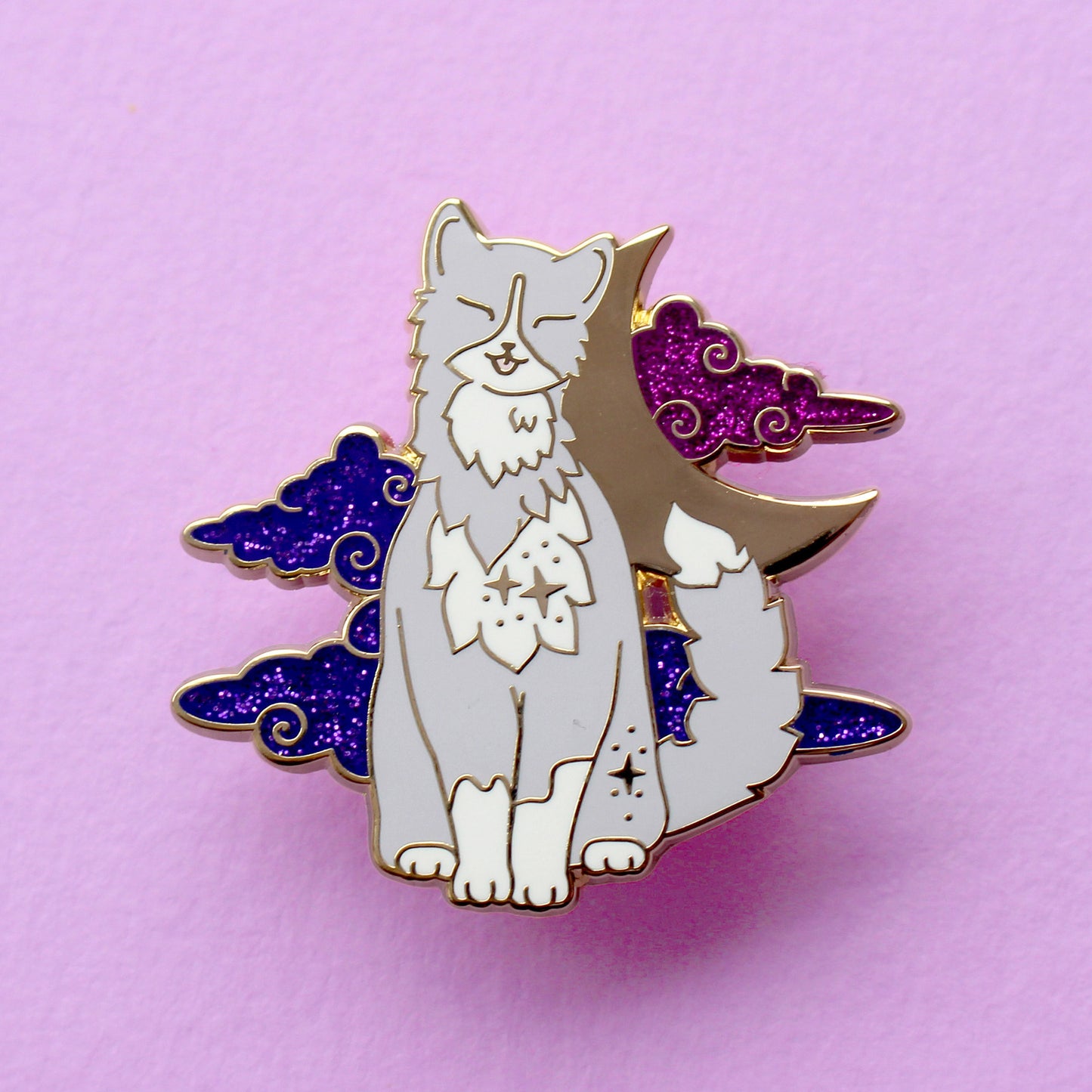 Fluffy Grey & White Cat Enamel Pin