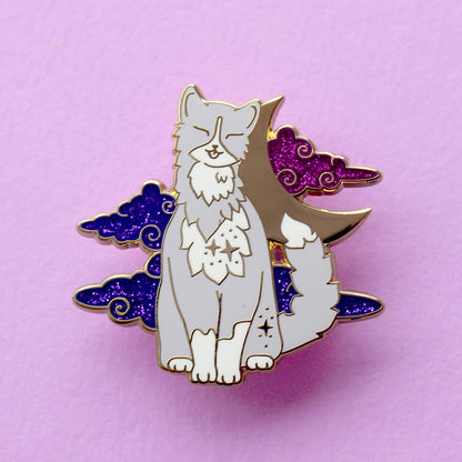 Fluffy Grey & White Cat Enamel Pin