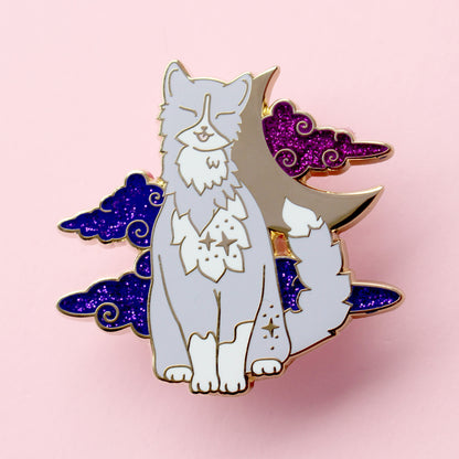 Fluffy Grey & White Cat Enamel Pin