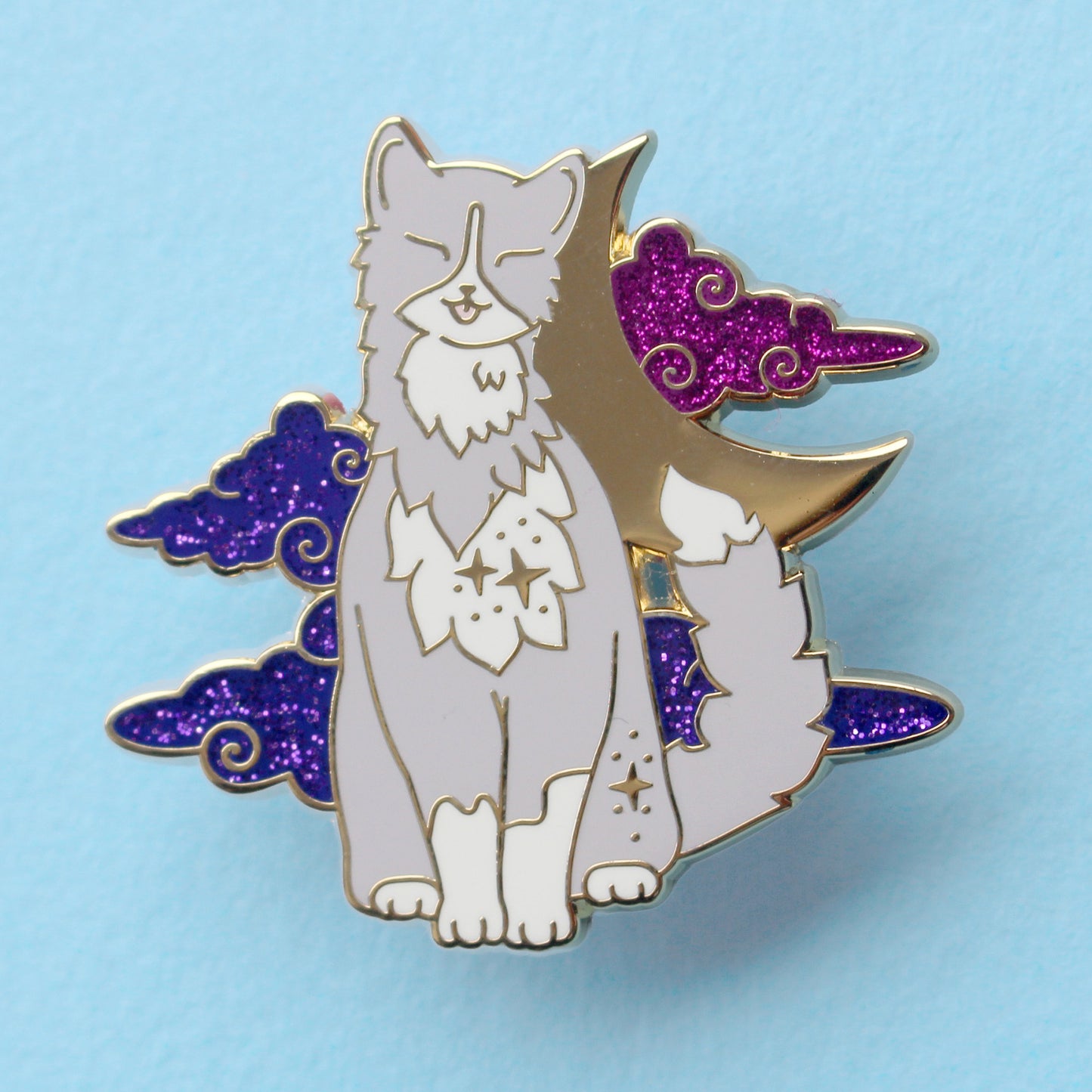 Fluffy Grey & White Cat Enamel Pin