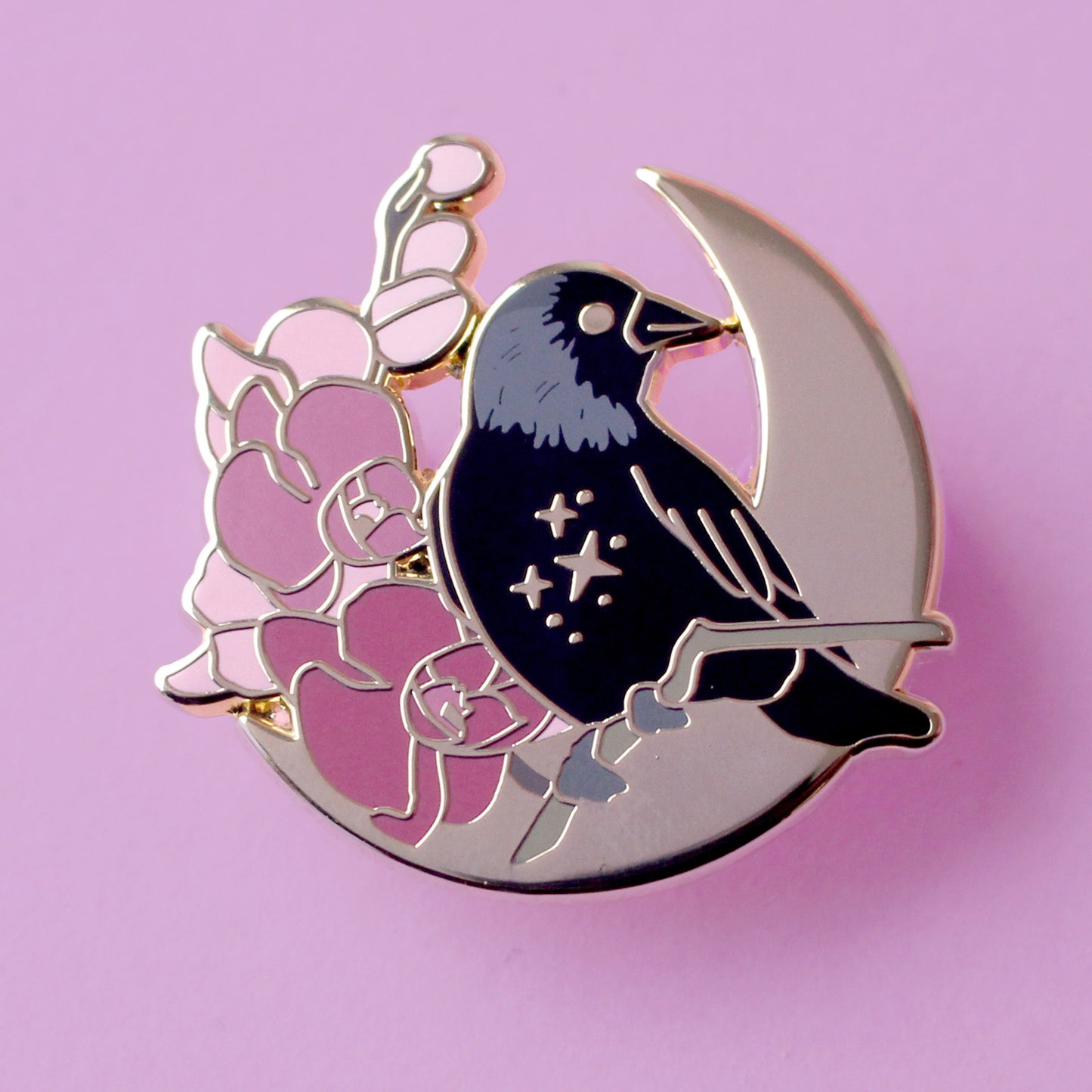Floral Jackdaw Bird Enamel Pin