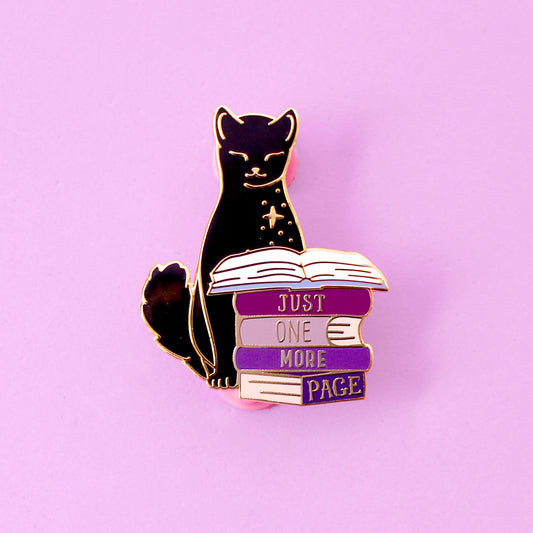 Just One More Page book cat Enamel Pin