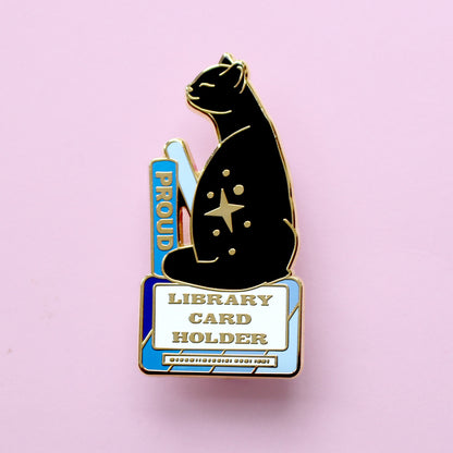 Library Card Holder Cat Enamel Pin